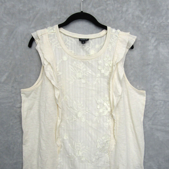 Torrid Cream Cotton Tank Ruffle Sleeve Embroidery Front Plus Size 1X Crew Neck - Picture 7 of 14
